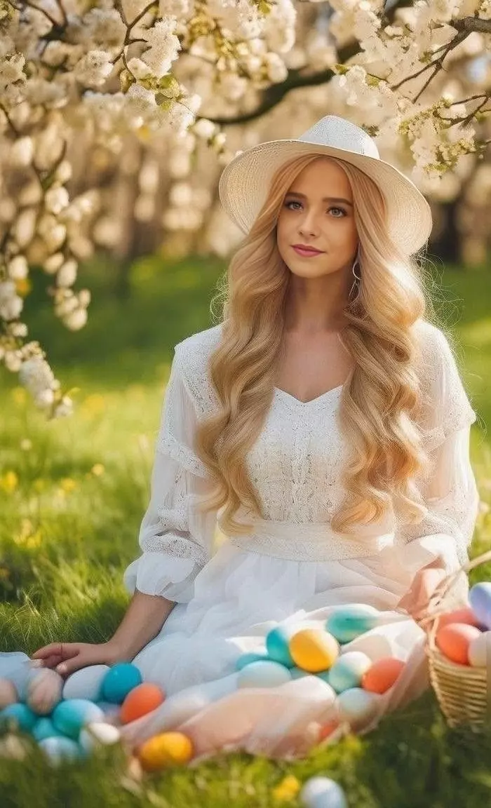 Femme à la periode de pâque avec des oeufs